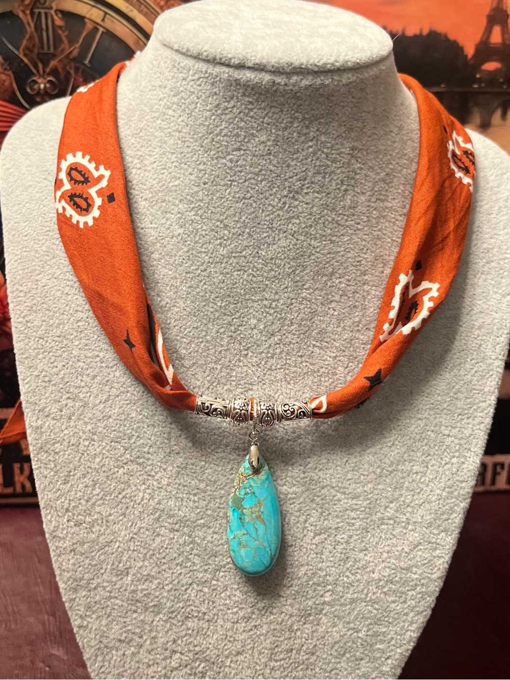 Southwestern, Country Western ‘Dandelion’ Boho Bandana Scarf Necklace
